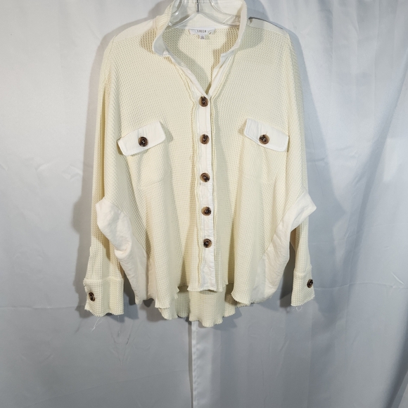 Lucca Size Large Cream Button-Up Women's Cardigan - Picture 2 of 7